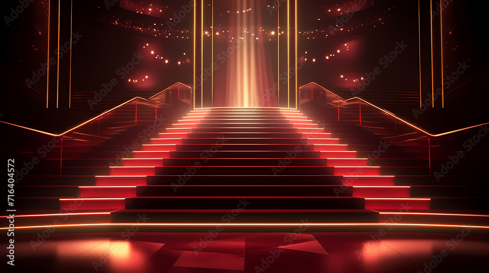 Red carpet staircase background, VIP entrance, night award ceremony