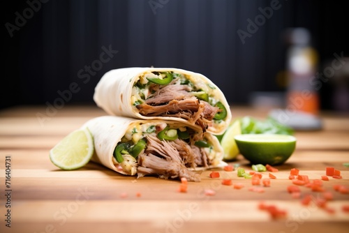 grilled pulled pork burrito with grill marks visible