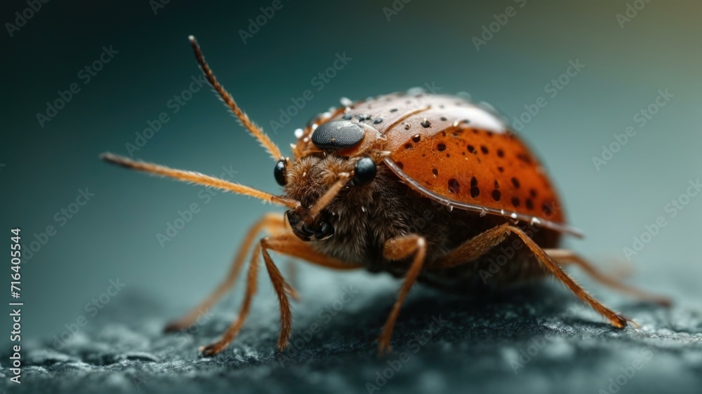 A close up of a bug with black spots. Generative AI.