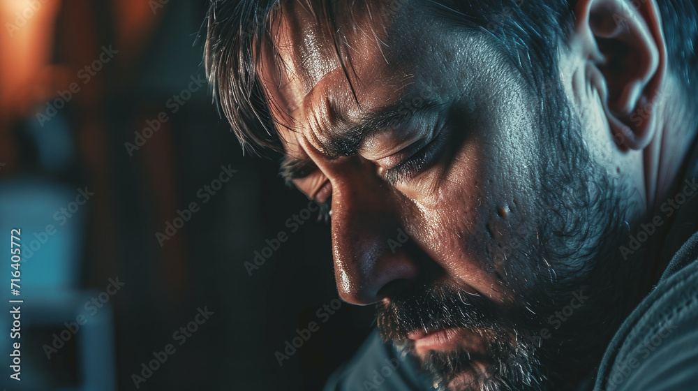 Tears Reflection Produce an artistic self-portrait featuring a man engaged in profound ...
