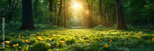 Flowering Green Forest Spring Summer Sunlight, Banner Image For Website, Background, Desktop Wallpaper