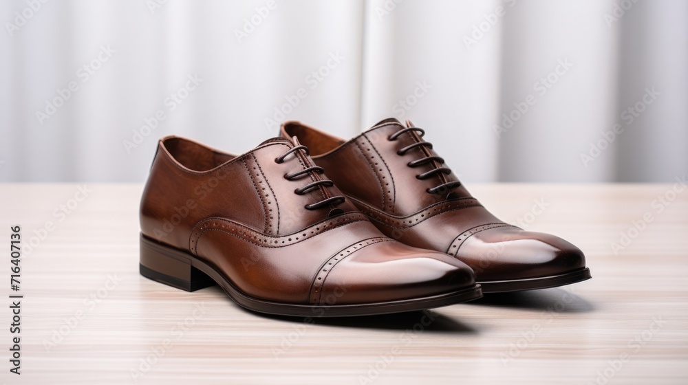 Comfortable and Fashionable Brown Leather Men's Dress Shoe in Modern Style. Luxury Elegance Photo Comfortable and Fashionable Brown Leather Men's Dress Shoe in Modern Style. Luxury Elegance Photo