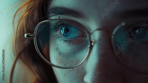 A close-up image of a person wearing glasses. This versatile image can be used in various contexts