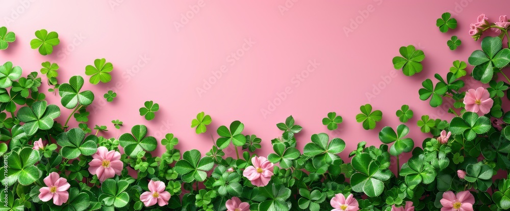 Green Clover Gold Horseshoe On Pink, HD, Background Wallpaper, Desktop Wallpaper