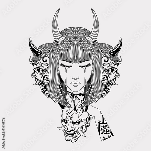 Evil girl character handrawn artwork vector illustration
