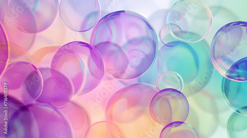 Purple, blue, pink, and green bubbles on a white surface