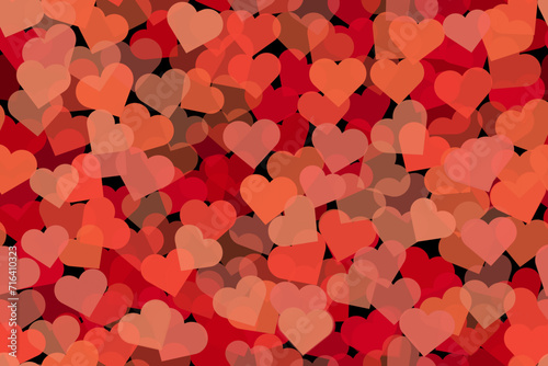 Hearts background. Seamless vector dark romantic pattern with scattered hearts for Valentine's day, wedding favor or love card. Translucent hearts intersect each other.