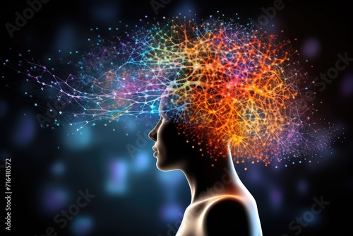 Foto Vibrant realm brain, colorful neuronal network convergent thinking