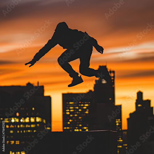 Urban Silhouette with Dazzling Parkour Champion © Sekai