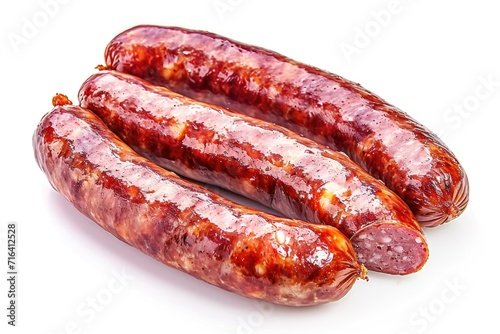 A group of sausages placed on a white surface. Ideal for food-related projects and culinary themes