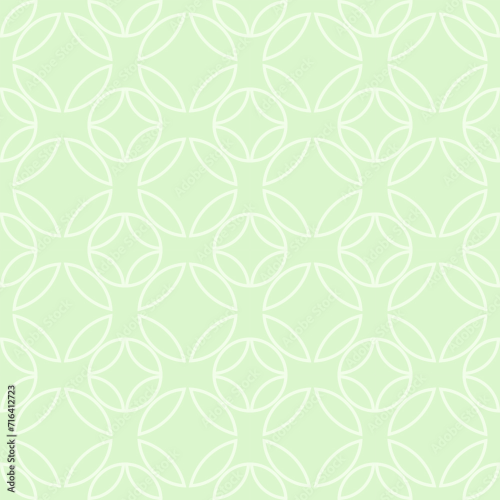 Green seamless background with circles and arcs, texture pattern for wallpaper and textile. Natural summer mosaic pattern of geometric shapes in trendy style.