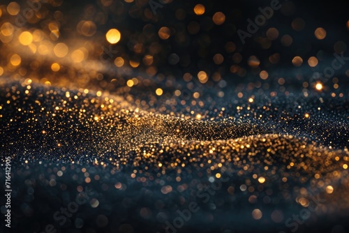 A close up view of a black and gold background. Suitable for various design purposes