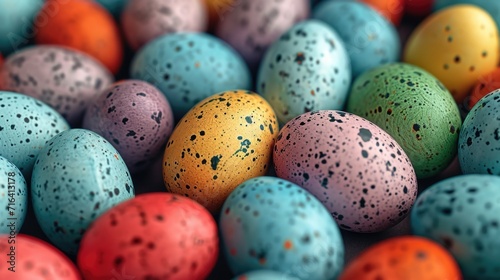 A pile of speckled eggs stacked on top of each other. Perfect for Easter-themed designs or nature illustrations