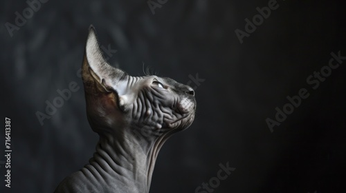 A close-up photograph of a cat against a black background. This image can be used for various purposes