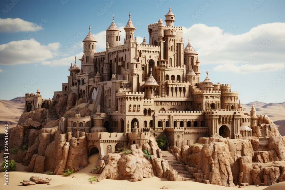 Medieval Stronghold with Weathered Stone, on an isolated Sienna Brown background, Generative AI