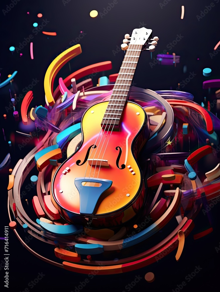 Colorful retro abstraction of musical instruments, modern and abstract multicolor music background with fluid structure, violin and guitar, generative ai Colorful retro abstraction of musical instruments, modern and abstract multicolor music background with fluid structure, violin and guitar, generative ai