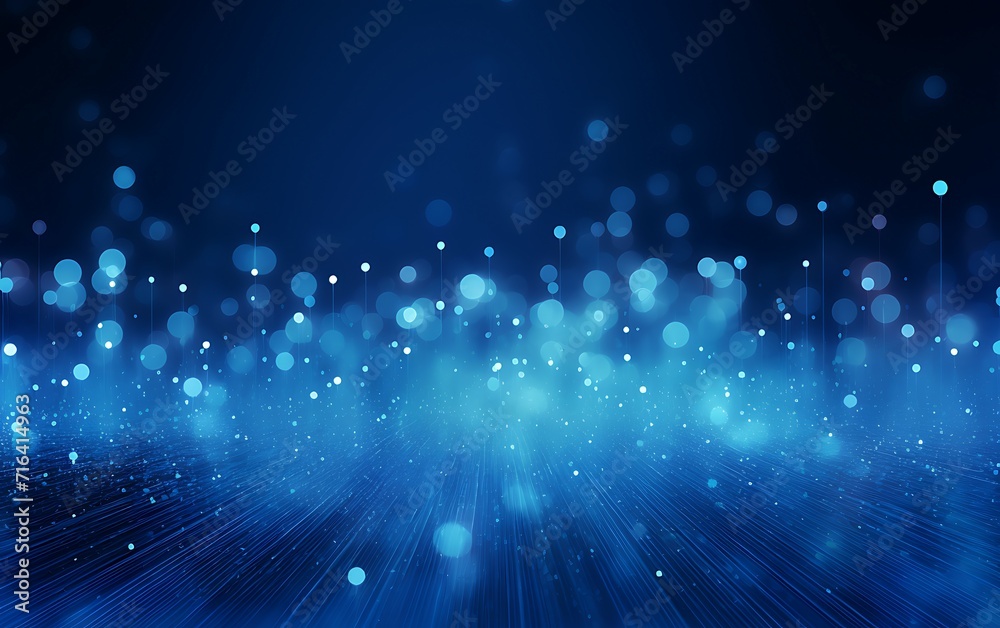 Obraz premium An abstract background of many moving small blue particles and lines. Chaotic Brownian particle motion. 3D render.