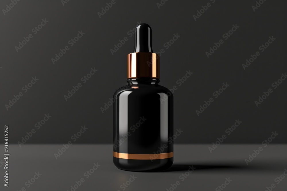 A black glass bottle with a gold top. Can be used for various purposes A black glass bottle with a gold top. Can be used for various purposes