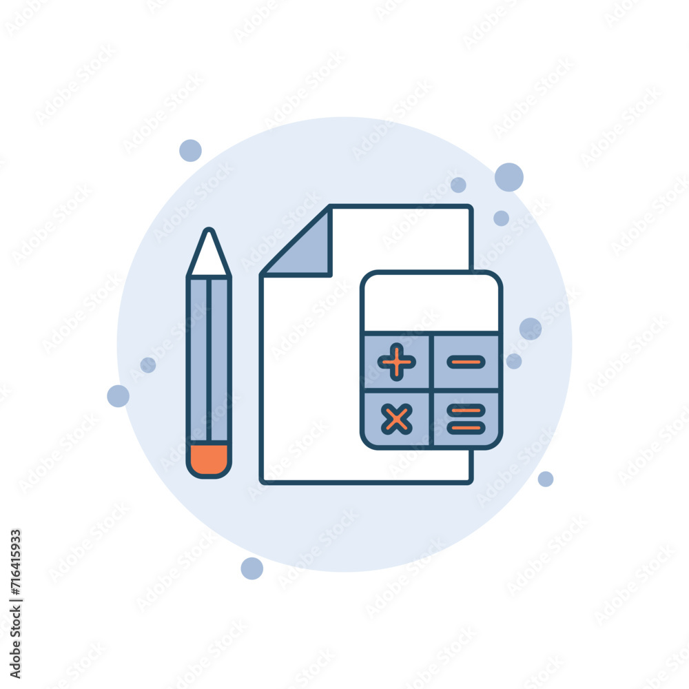 Cartoon calculator icon vector illustration. Document with pencil icon on bubbles background. Calculation sign concept. Cartoon calculator icon vector illustration. Document with pencil icon on bubbles background. Calculation sign concept.