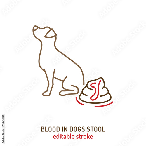 Blood in dogs stool. Linear icon, pictogram, symbol.