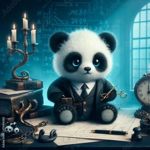 little panda in business suit, fantesy art photo