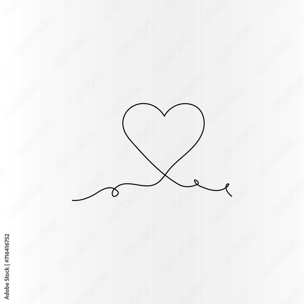Heart continuous one line drawing outline vector illustration