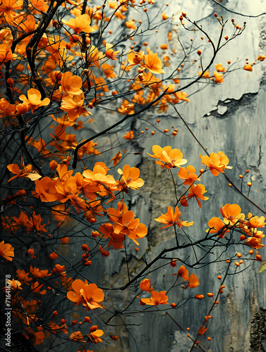 A Fusion Of Whimsical And Retro, A Tree With Orange Flowers