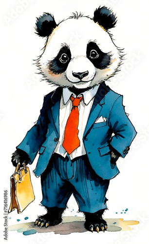 little panda in business suit, fantesy art photo