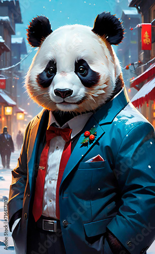 little panda in business suit, fantesy art photo