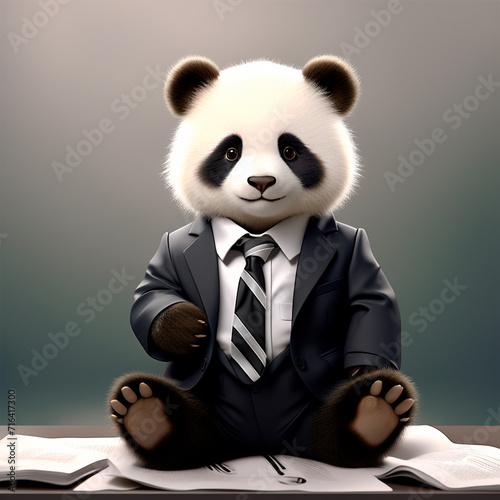 little panda in business suit, fantesy art photo