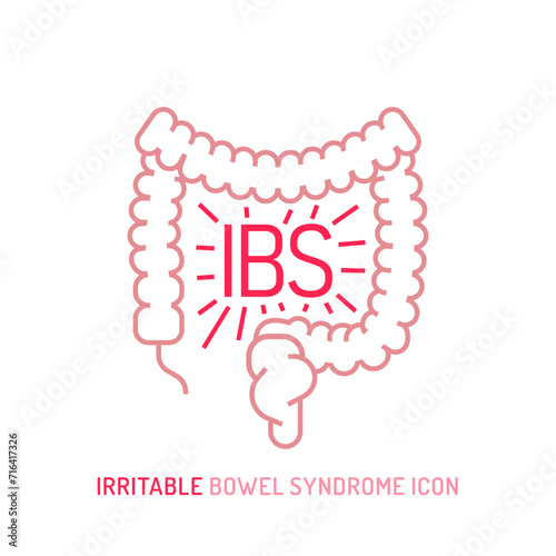 IBS, gut inflammation, pain, angriness sign. Editable vector illustration