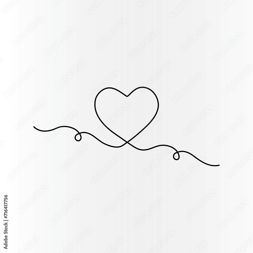 Fototapeta premium Heart continuous one line drawing outline vector illustration