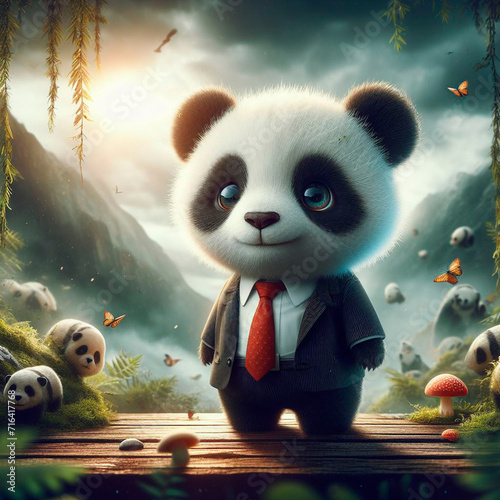 little panda in business suit, fantesy art photo