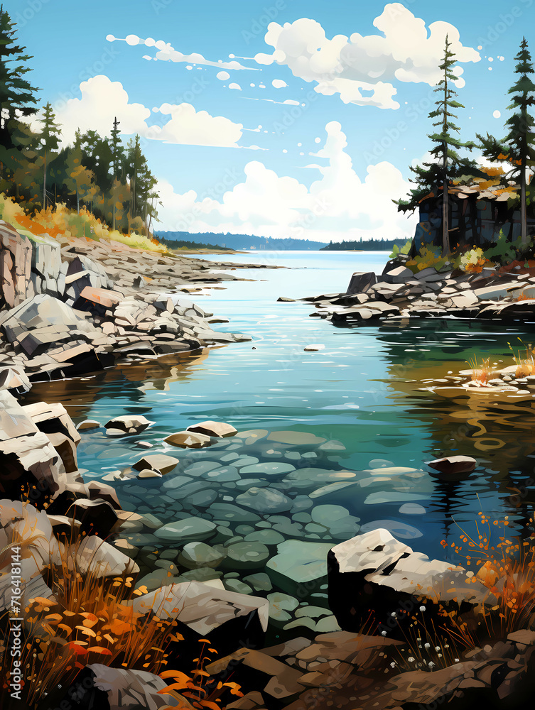 Lake Superior Canada, A River With Rocks And Trees