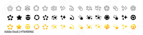 Stars icon set. Collection of stars. Linear  silhouette and flat style. Vector icons