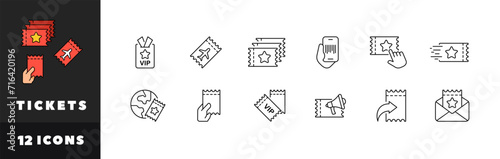 Tickets icon set. Ticket buttons. Linear style. Vector icons
