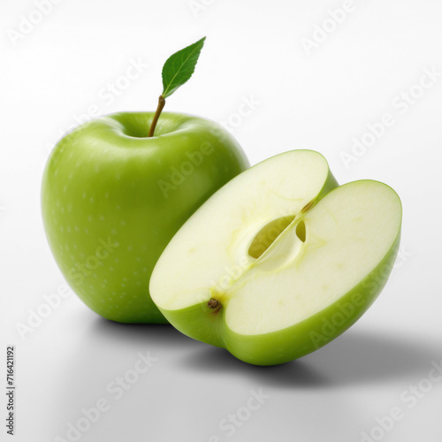 Two green apples cut up, on transparency background PNG