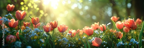 Tulip Flowers Garden Nature Background, Banner Image For Website, Background, Desktop Wallpaper