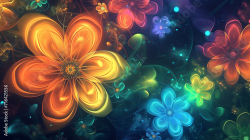 Digital technology transparent colorful flowers abstract graphics poster web page .