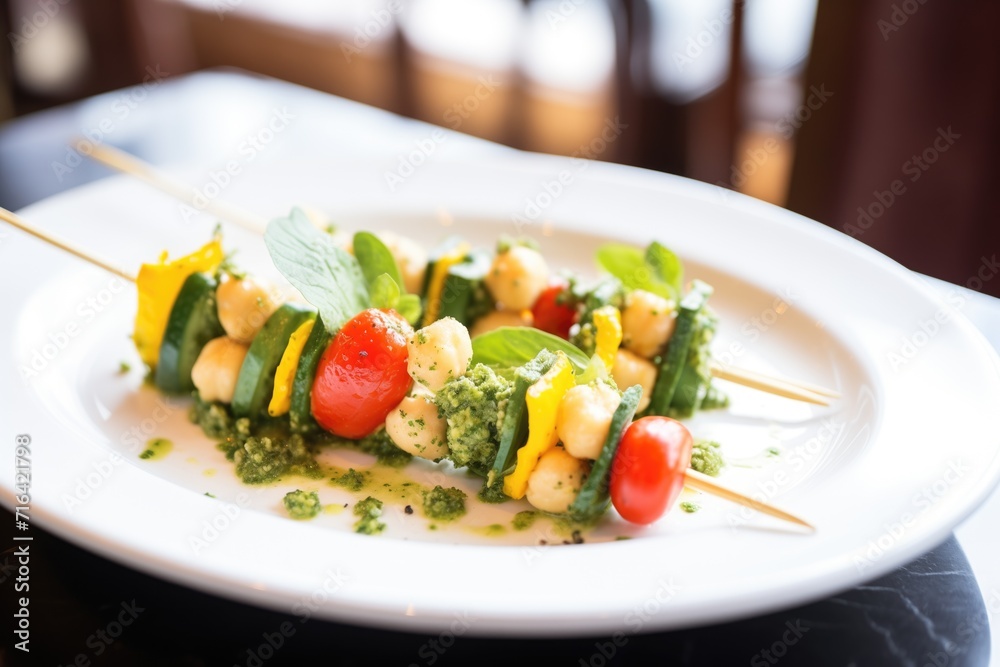 chickpea salad with grilled vegetables on skewers