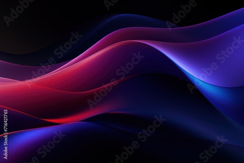 abstract background purple and blue glowing surface on a dark background. wave shape, futuristic, wallpaper. Generative AI