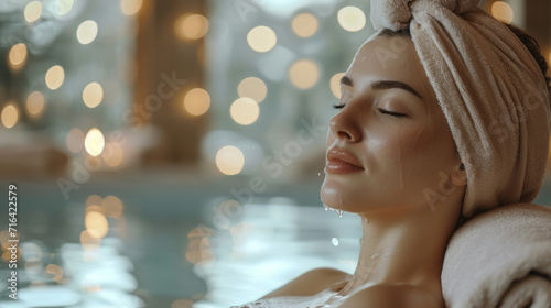 Lifestyle portrait of woman at luxury spa   Close up