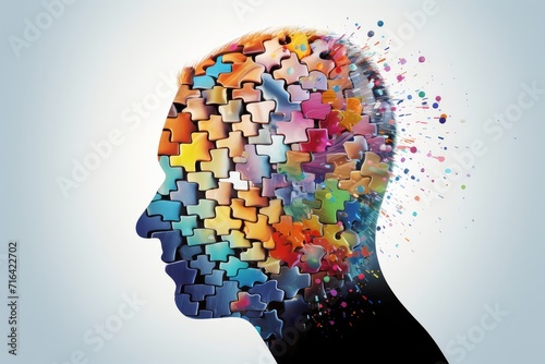 Cognitive decline, brain jigsaw puzzle disorder aging brain weave complex tapestry. Forgetfulness, dementia, creativity coalesce cerebral processes. Brainwave of neurodesign innovative brainstorming,