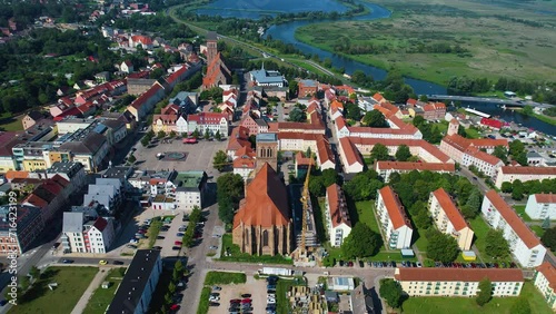 Aerial around the town of Anklam in Germany on a sunny highnoon photo