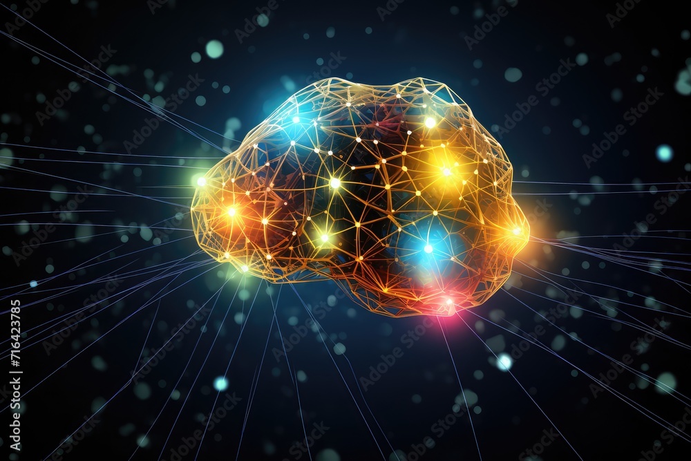 Obraz premium Cognitive decline, disorder, aging brain mosaic of thoughts forgetting dementia, mental mind patterns. Neuro creativity, innovative brainwaves ingenious, variegated neural landscape cognition tapestry