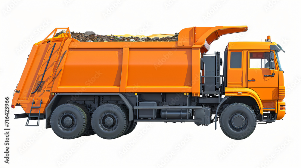 Garbage truck on a white isolated background.