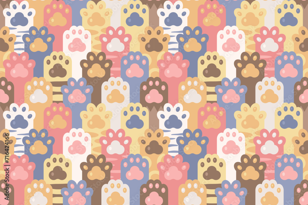 Cat paw Bliss seamless pattern, vector illustration for Purrfect Designs