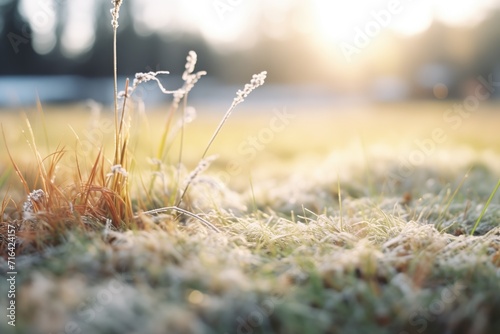 frost on grass along a cold morning trail