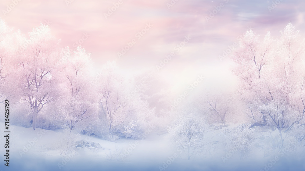 pink background. landscape in christmas winter forest, copy space abstract delicate soft pastel view pink background. landscape in christmas winter forest, copy space abstract delicate soft pastel view