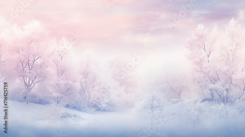 pink background. landscape in christmas winter forest, copy space abstract delicate soft pastel view © kichigin19
